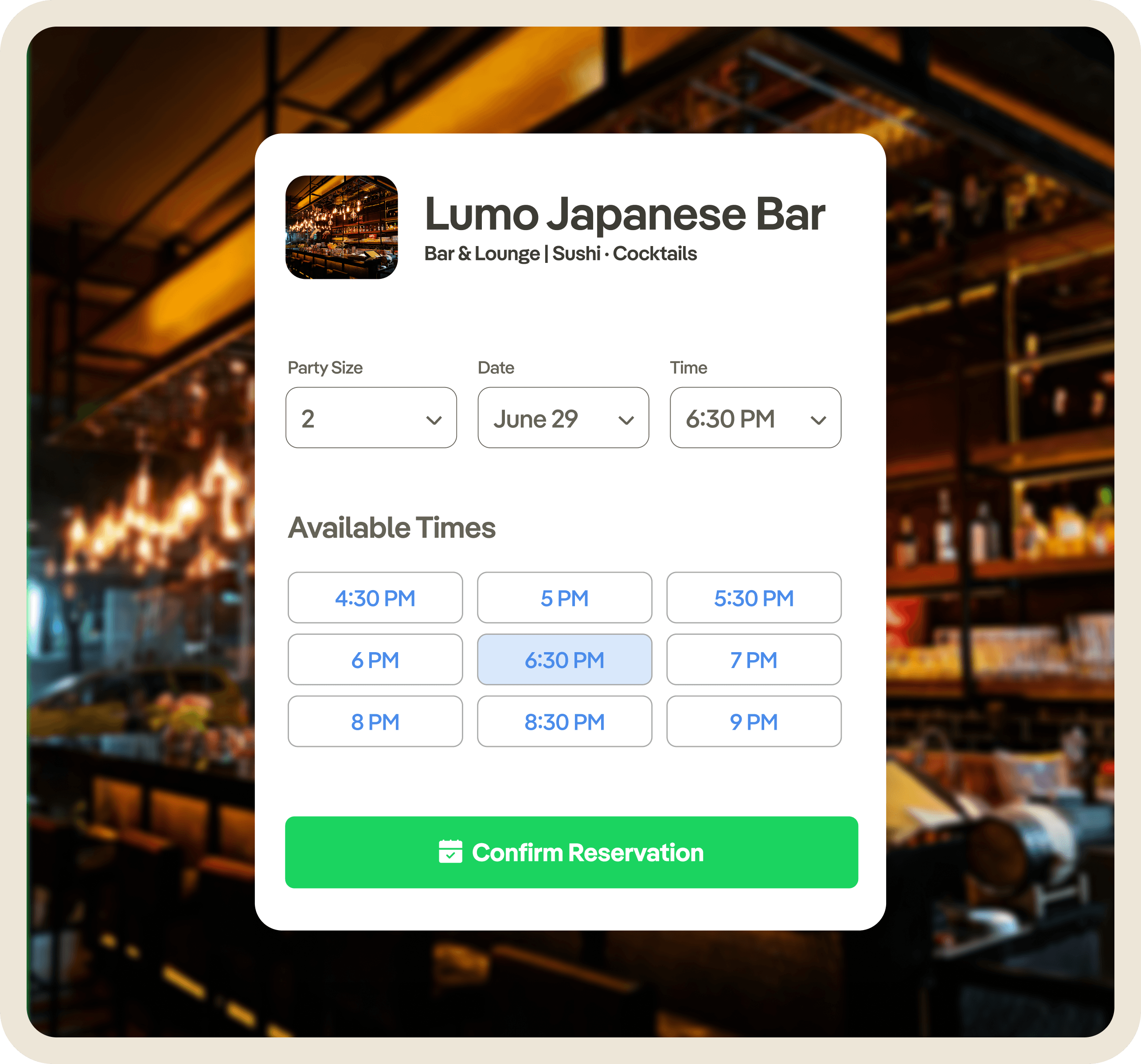 Booking preview with restaurant reservation