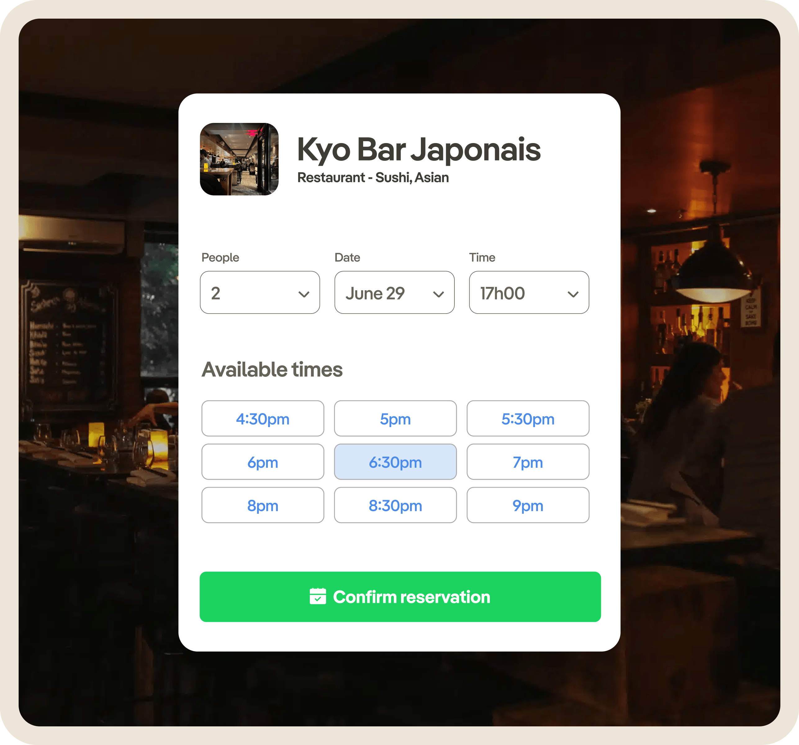 Booking preview with restaurant reservation